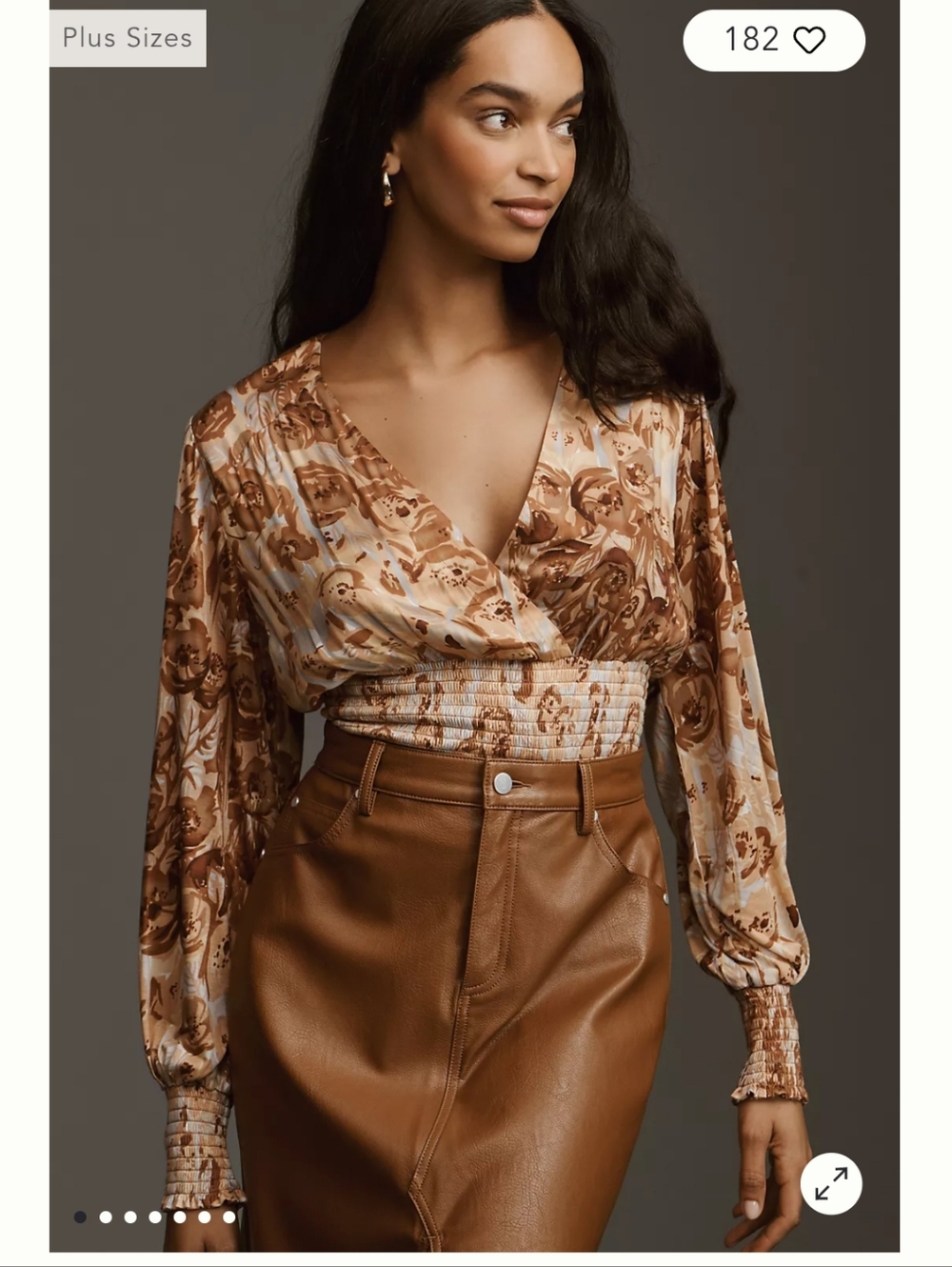 Anthropologie Brown Floral Wrap Blouse